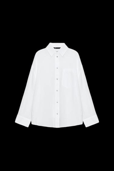 CAMISA GASA OVERSIZE BOLSILLO - Blanco de Zara