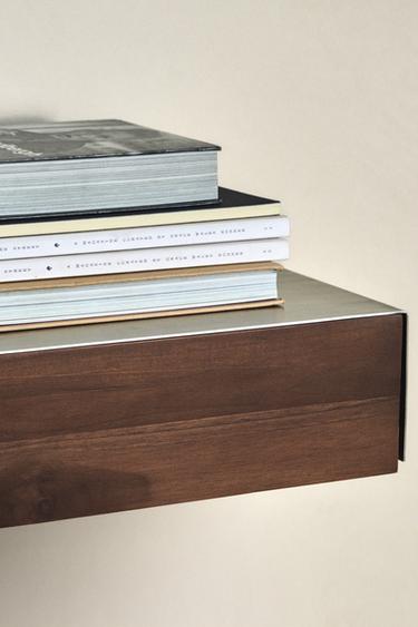 STEEL AND WOOD FLOATING BEDSIDE TABLE - Silver by Zara