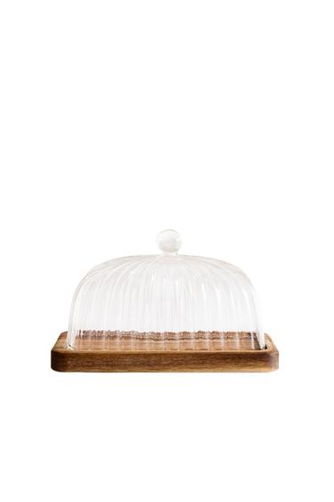 BOROSILICATE GLASS AND WOOD BUTTER DISH - Transparent by Zara