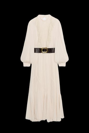 MIDI-KLEID MIT SPITZE UND GÜRTEL - Mittelbeige von Zara - Bild 0