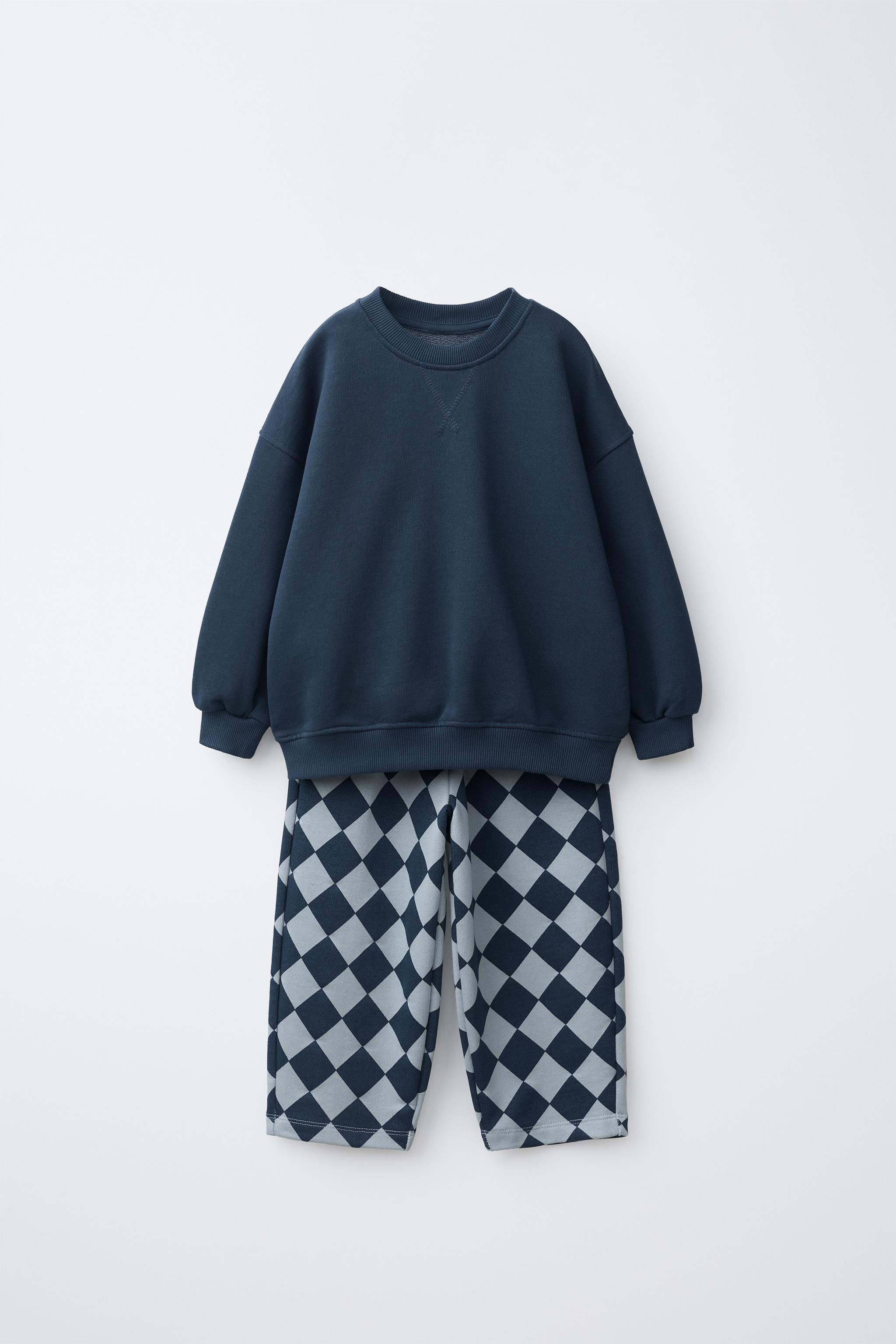 ARGYLE PRINT SWEATSHIRT AND JOGGER SET — Blue