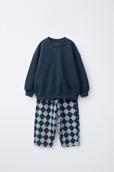 ARGYLE PRINT SWEATSHIRT AND JOGGERS SET - Blue by Zara