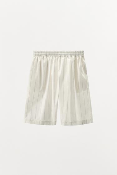 STRIPED BOXER STYLE PYJAMA SHORTS - Ecru / Beige by Zara - Image 2