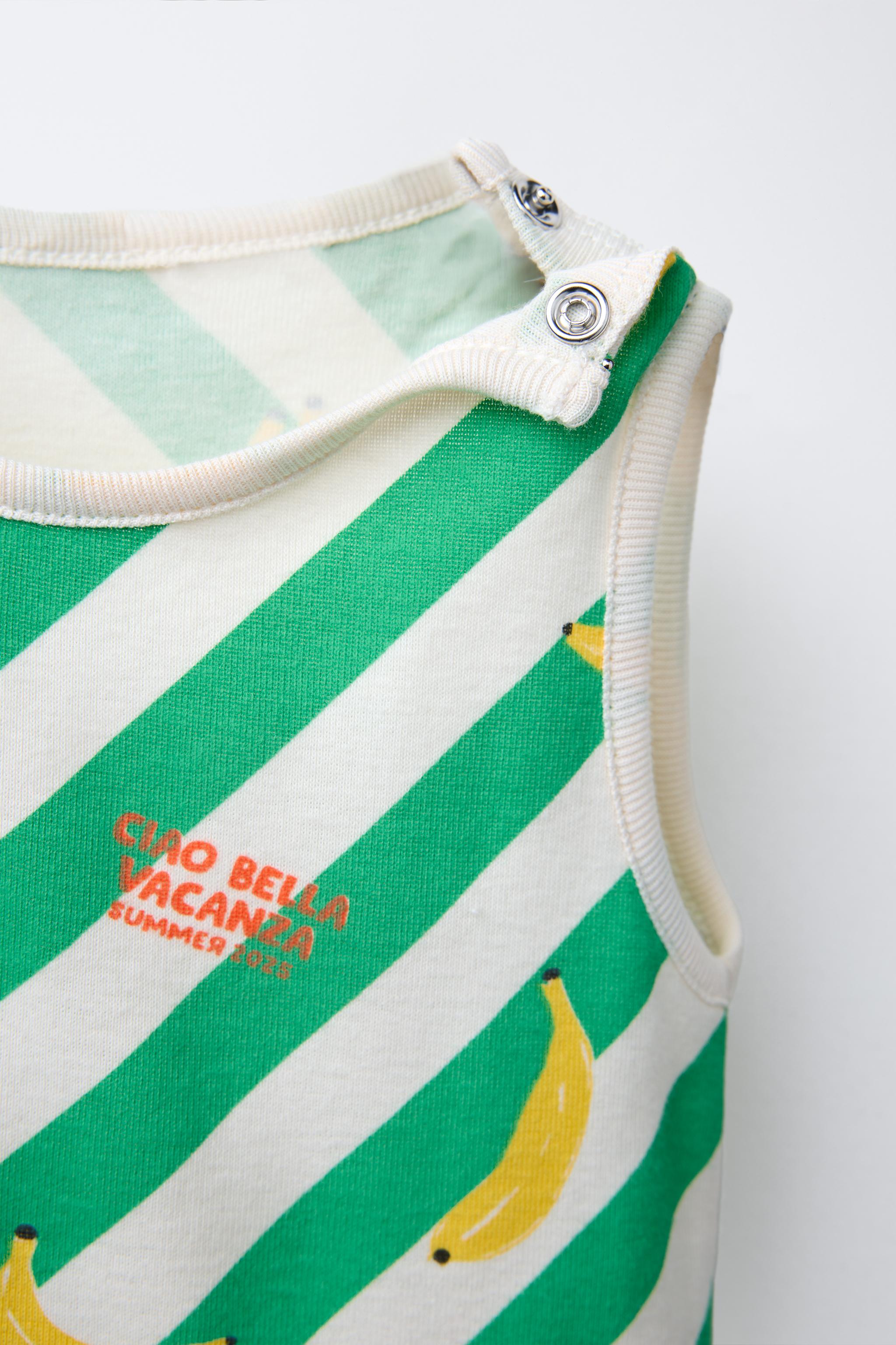 THREE-PACK OF TOMATO AND STRIPE PRINTED BODYSUITS