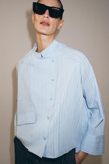 Zara STRIPED POCKET SHIRT ZW COLLECTION - Blue