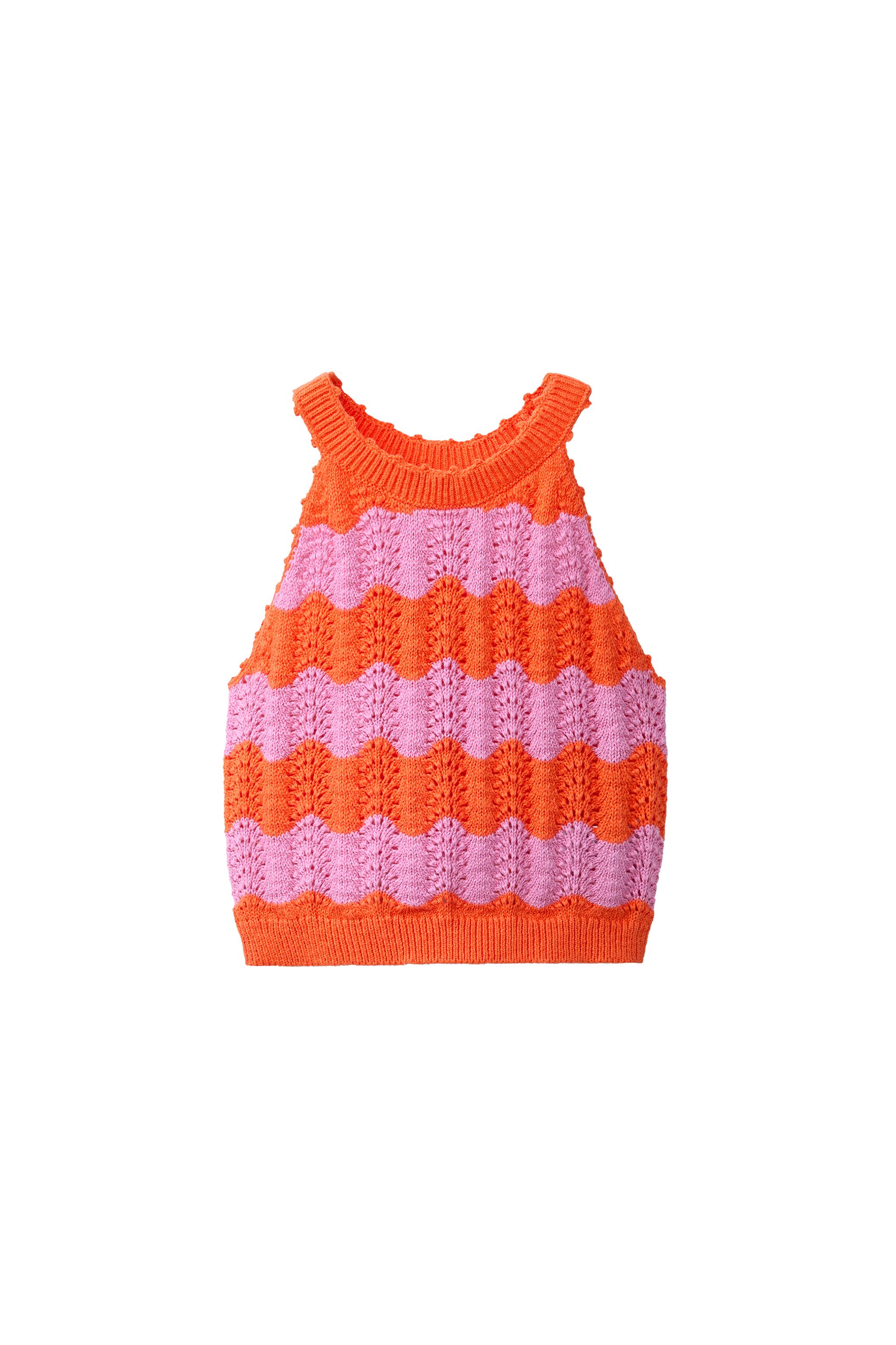 STRIPED CROCHET KNIT TOP - Neon orange | ZARA United States