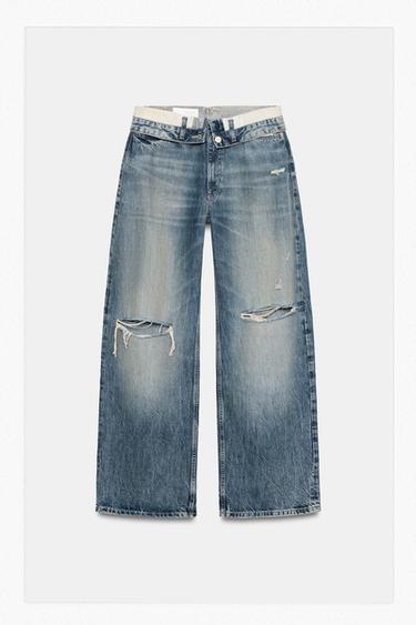 JEANS TRF CINTURA DOBLADA TIRO MEDIO - Azul de Zara