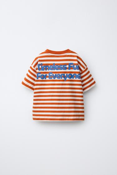 T-SHIRT À RAYURES AVEC INSCRIPTION - blanc-orange de Zara - Image 1