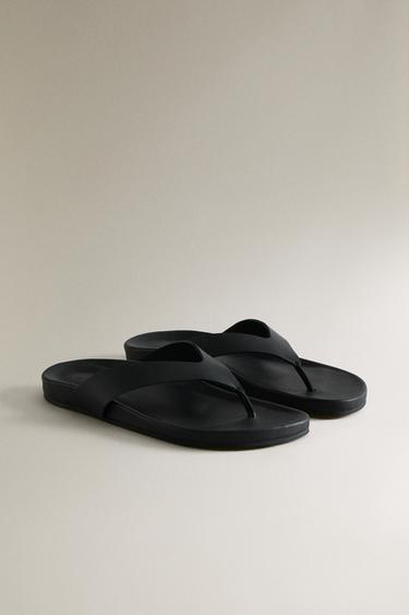 THONG-TOE LEATHER SANDALS - Black by Zara - Image 1