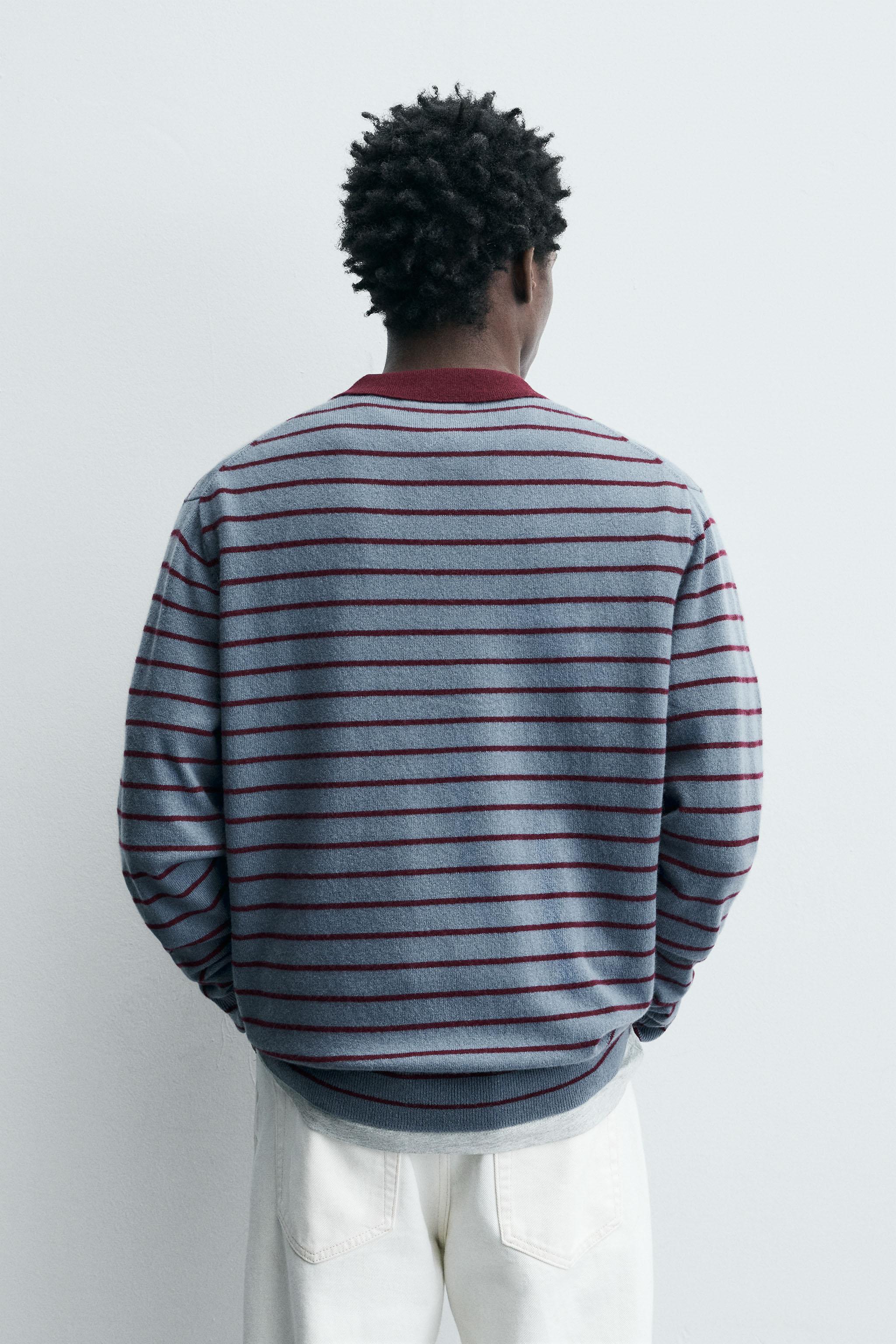 STRIPED WOOL BLEND KNIT POLO SHIRT