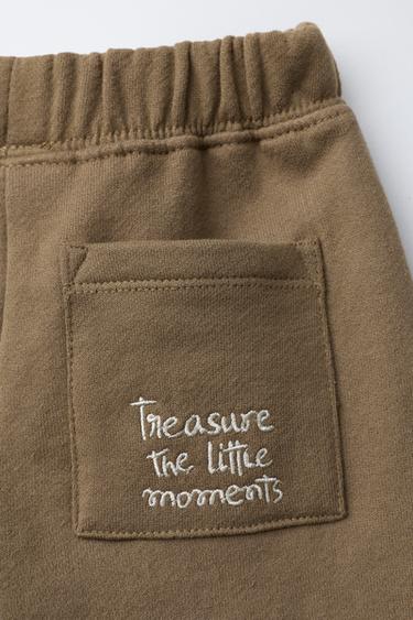 Zara JOGGING SET SWEATSHIRT AND PANTS EMBROIDERED TEXT - Khaki