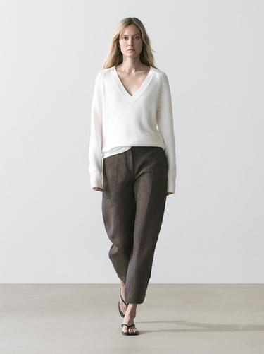 Zara Linen barrel fit trousers - Chocolate - Image 0