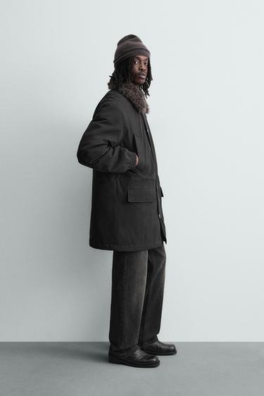 PARKA WITH DETACHABLE CONTRAST COLLAR - Black by Zara - Image 3