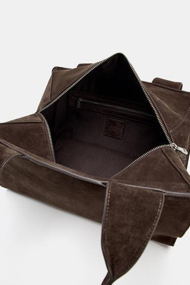 DOUBLE HANDLE SPLIT SUEDE LEATHER BAG - Brown by Zara