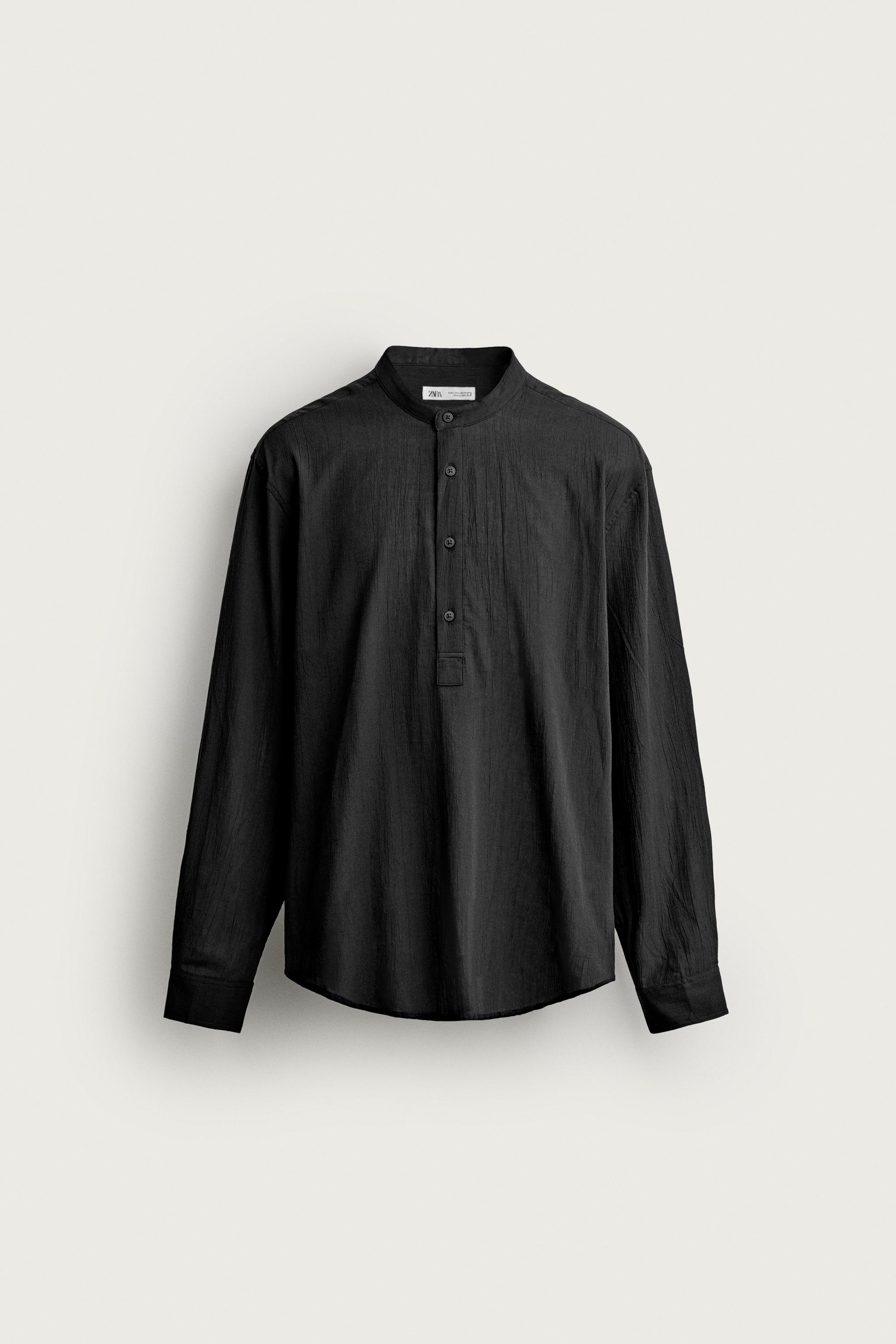 WRINKLED EFFECT POLO SHIRT — Charcoal