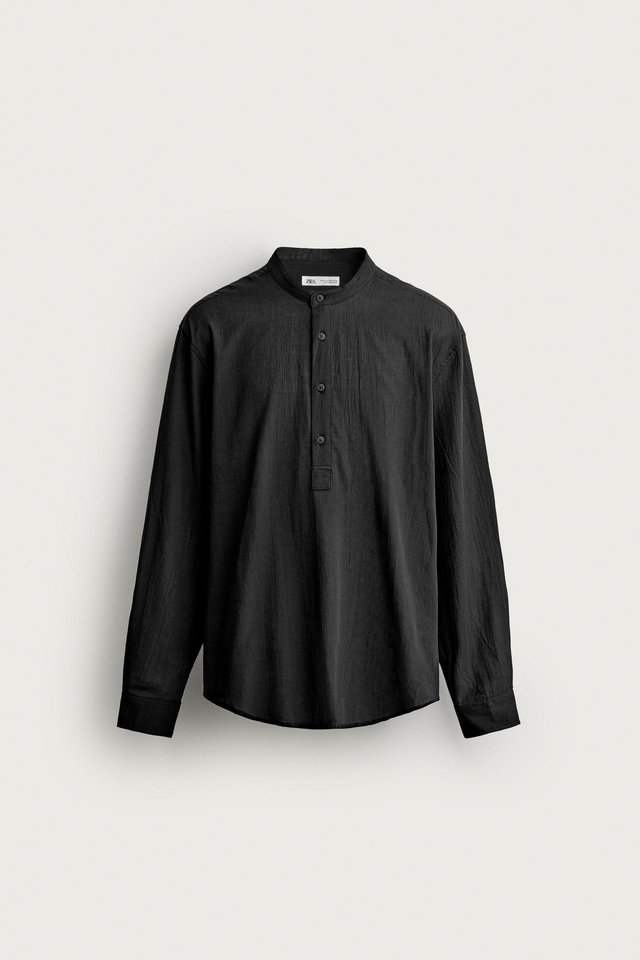 WRINKLED EFFECT POLO SHIRT — Charcoal