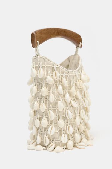 BEADED FABRIC BUCKET BAG - Light beige by Zara - Image 3