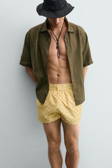MAILLOT DE BAIN MI-LONG À IMPRIMÉ GÉOMÉTRIQUE DÉLAVÉ - Jaune de Zara - Image 5