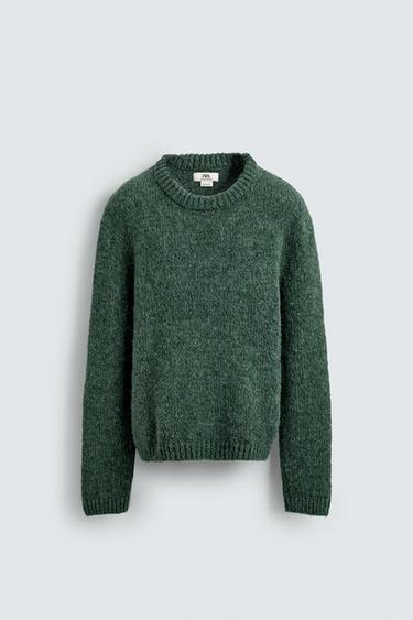 Zara TEXTURED KNIT JUMPER - Green