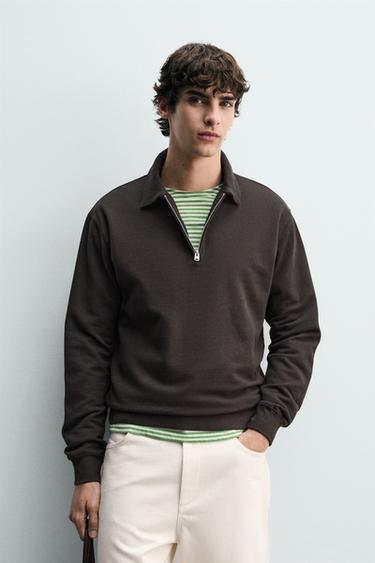 SUDADERA CUELLO POLO CREMALLERA - Marrón chocolate de Zara