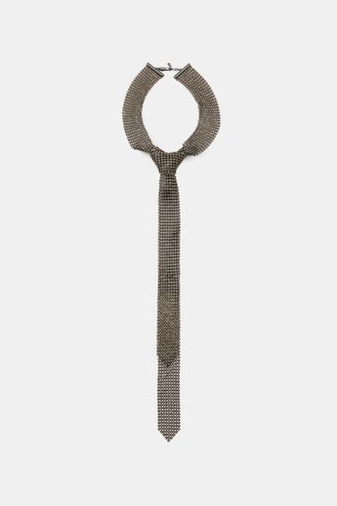 KOVOVÝ NÁHRDELNÍK S KRAVATOU A KAMÍNKY - Zlatá od Zara