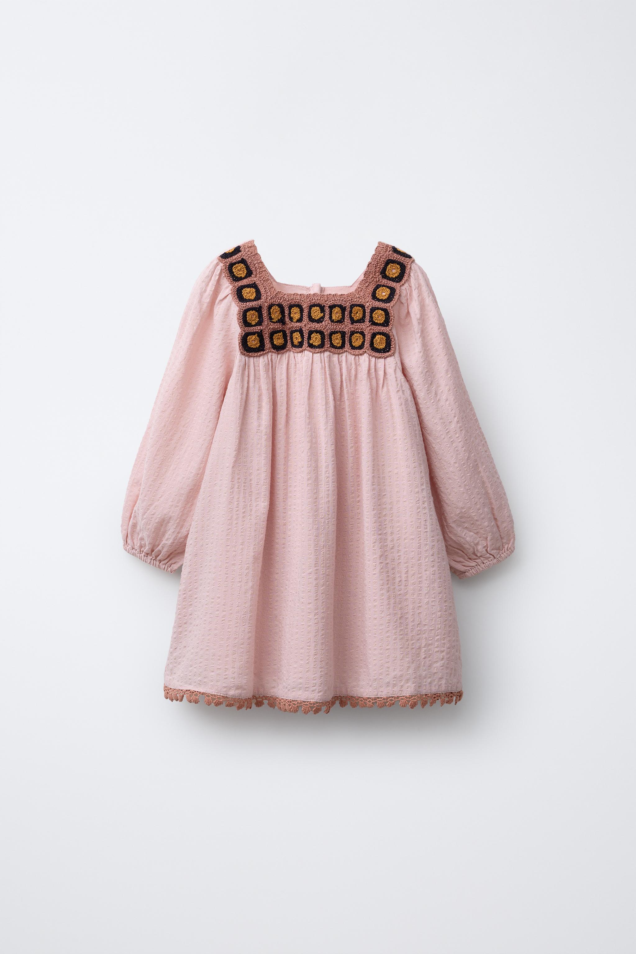 CROCHET KNIT DETAIL DRESS - Chalk pink | ZARA United States