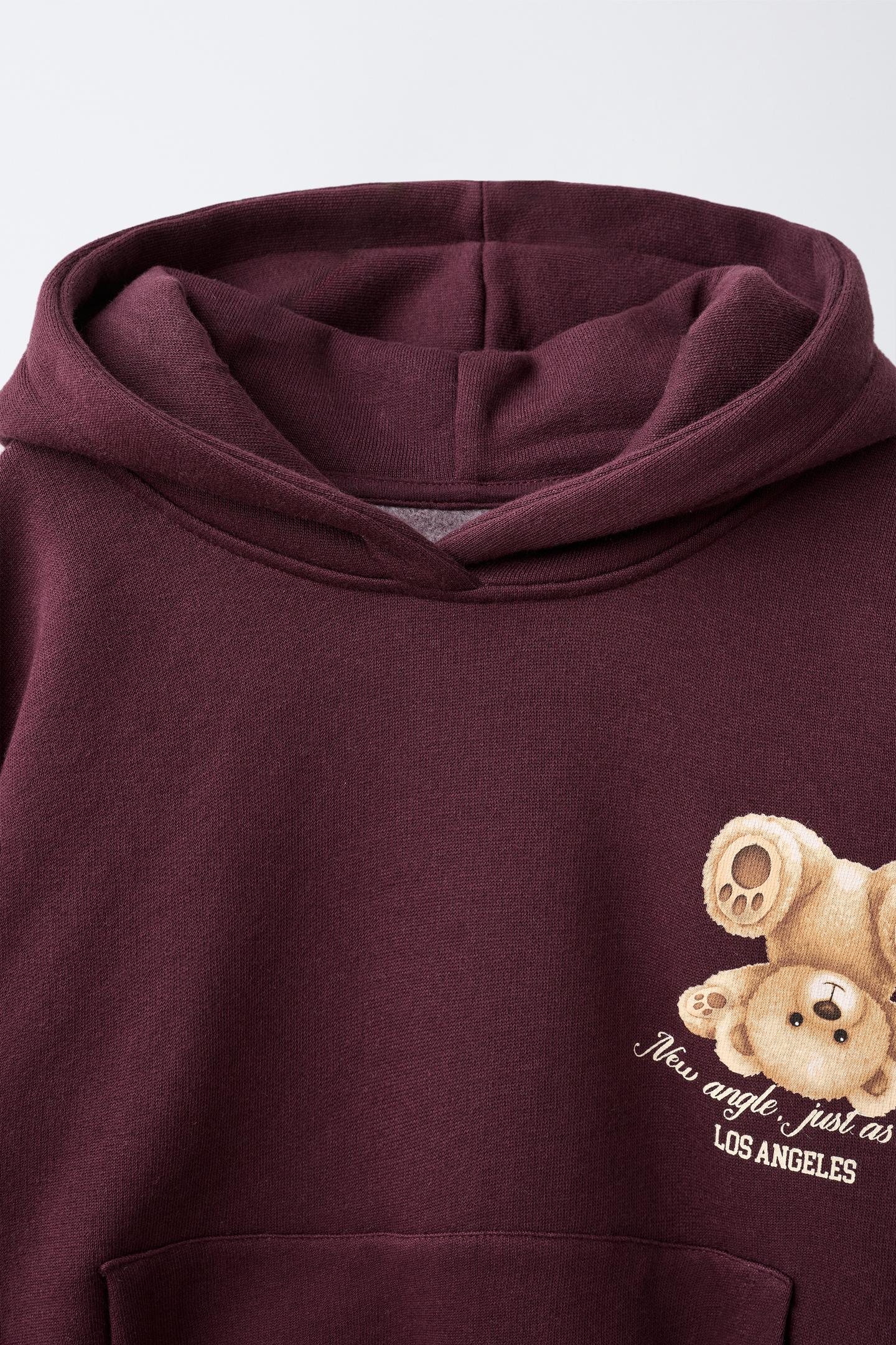 Детское худи Zara Bear Print, цвет: Баклажановый — фото 3