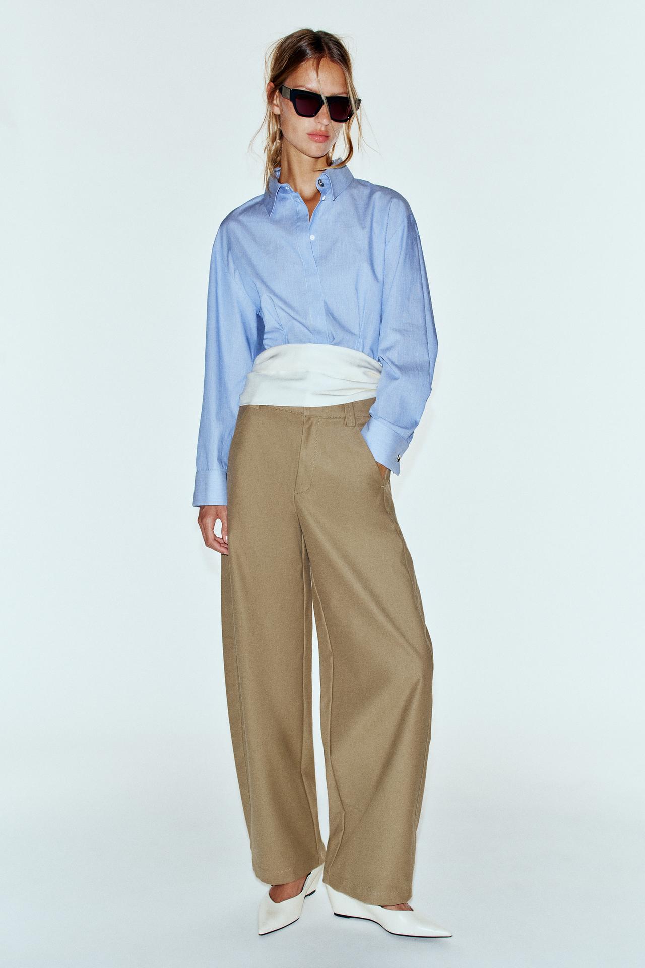 SHIRT WITH DARTS AND TURN-UP CUFFS — Blue / White
