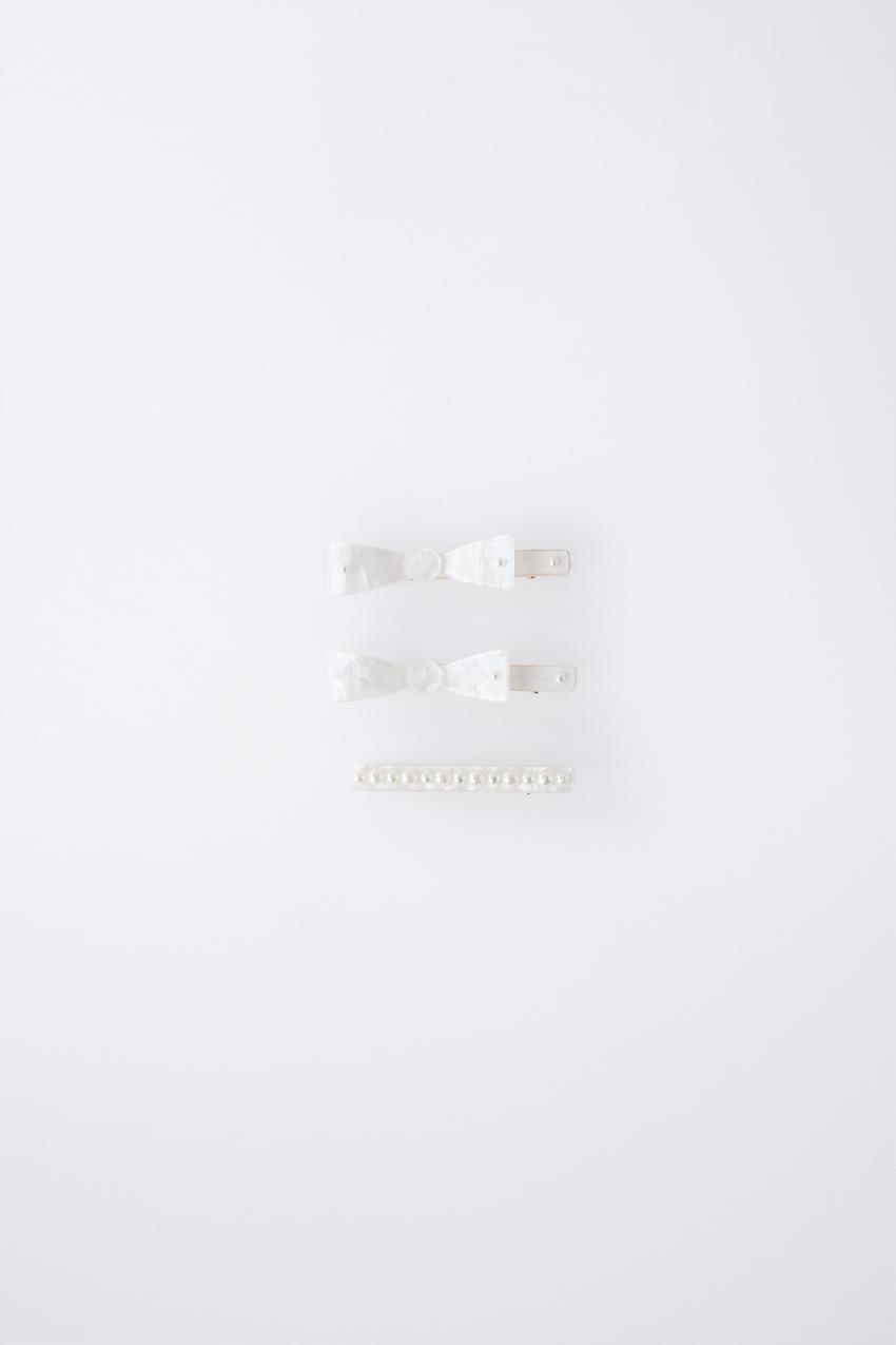 PACK OF THREE MOTHER-OF-PEARL HAIR CLIPS WITH BOWS AND  display picture 2