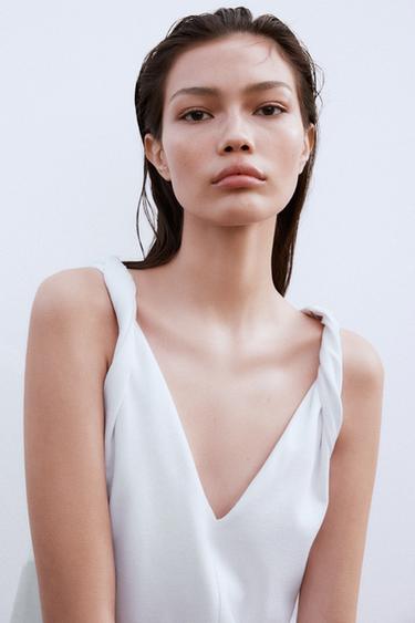 GATHERED COTTON T-SHIRT - White by Zara - Image 2