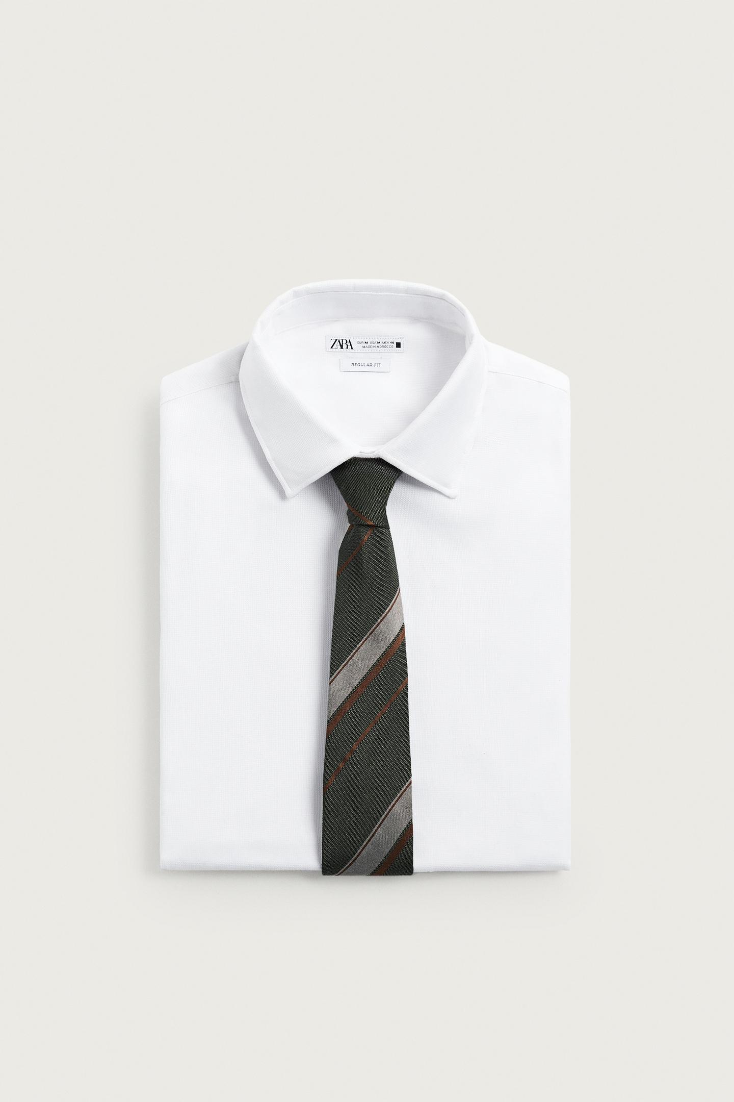Мужской галстук Zara Striped Wool and Silk Tie, цвет: Хаки — фото 4