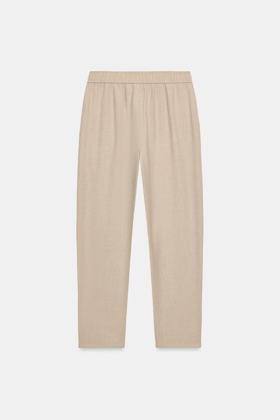 PANTALON À TAILLE ÉLASTIQUE - Sable / Chiné de Zara - Image 1
