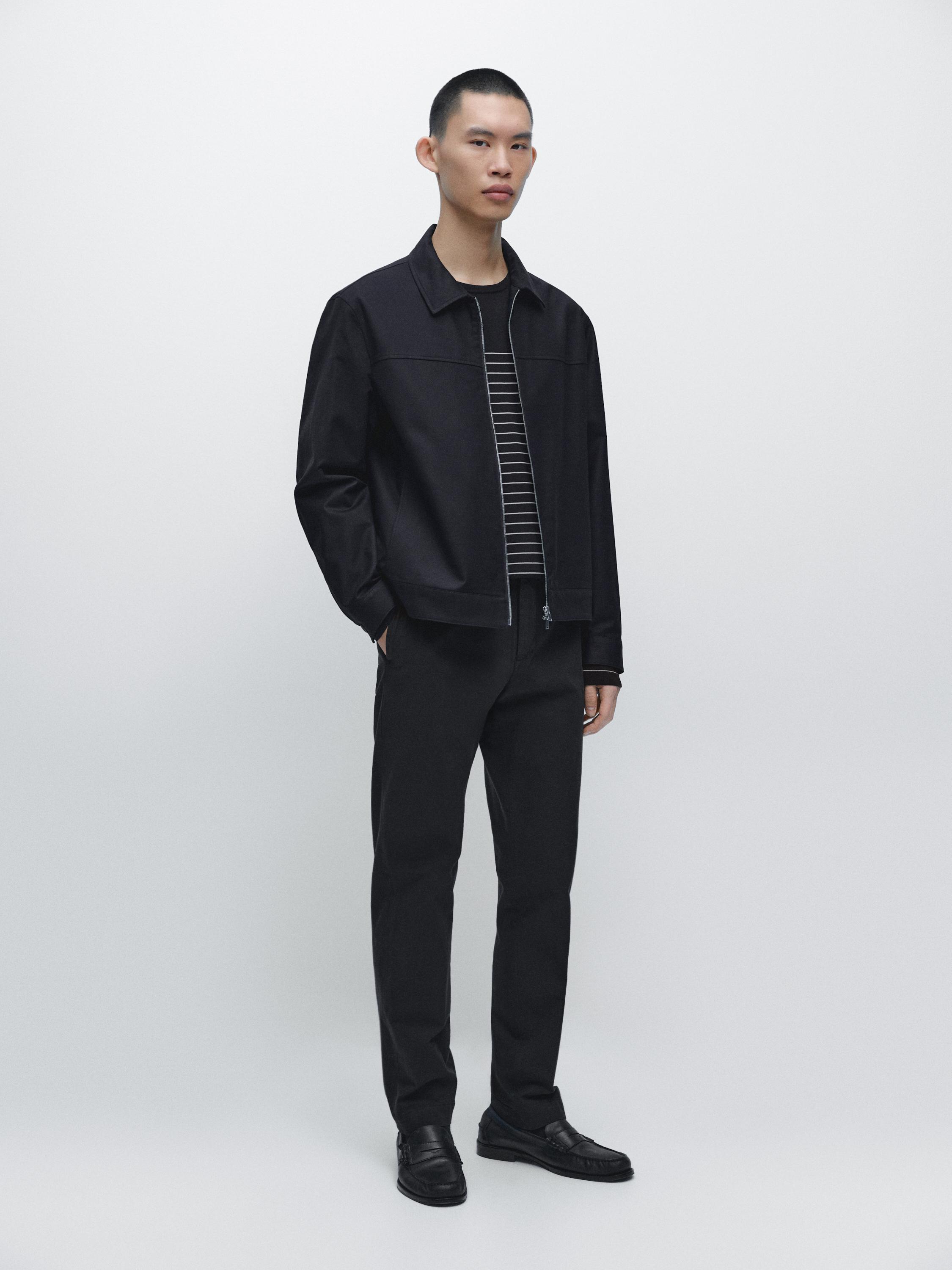 Cotton blend slim fit trousers