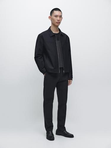 Zara Cotton blend slim fit trousers - Navy blue - Image 0