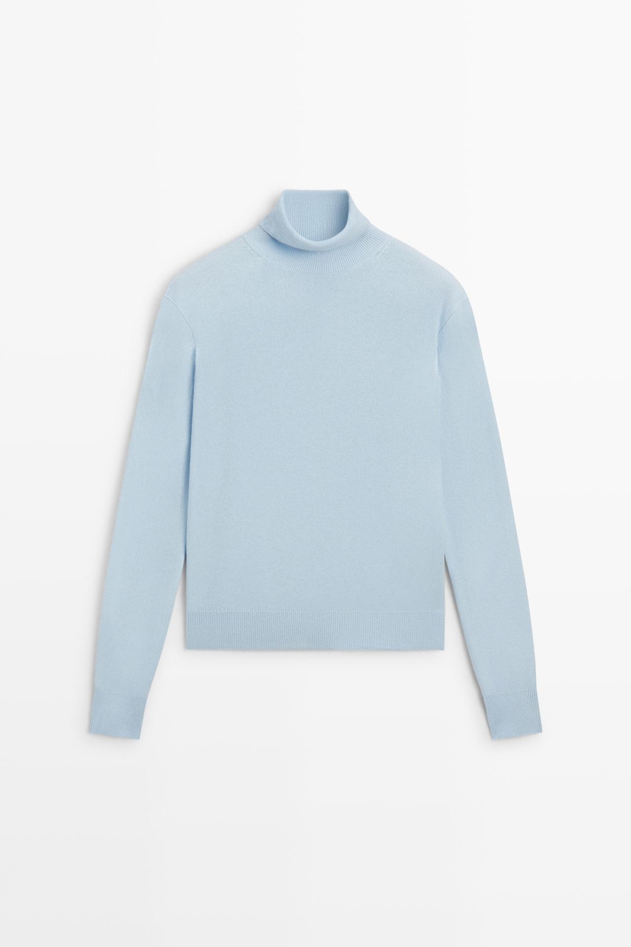 Wool blend knit turtleneck sweater — Sky blue