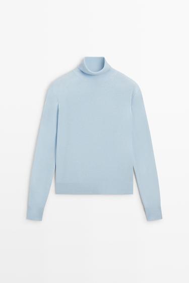 Wool blend knit turtleneck sweater — Sky blue 2