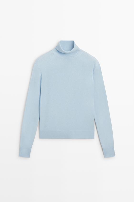 Pull en maille à col roulé en mélange de laine - Bleu ciel de Zara - Image 0