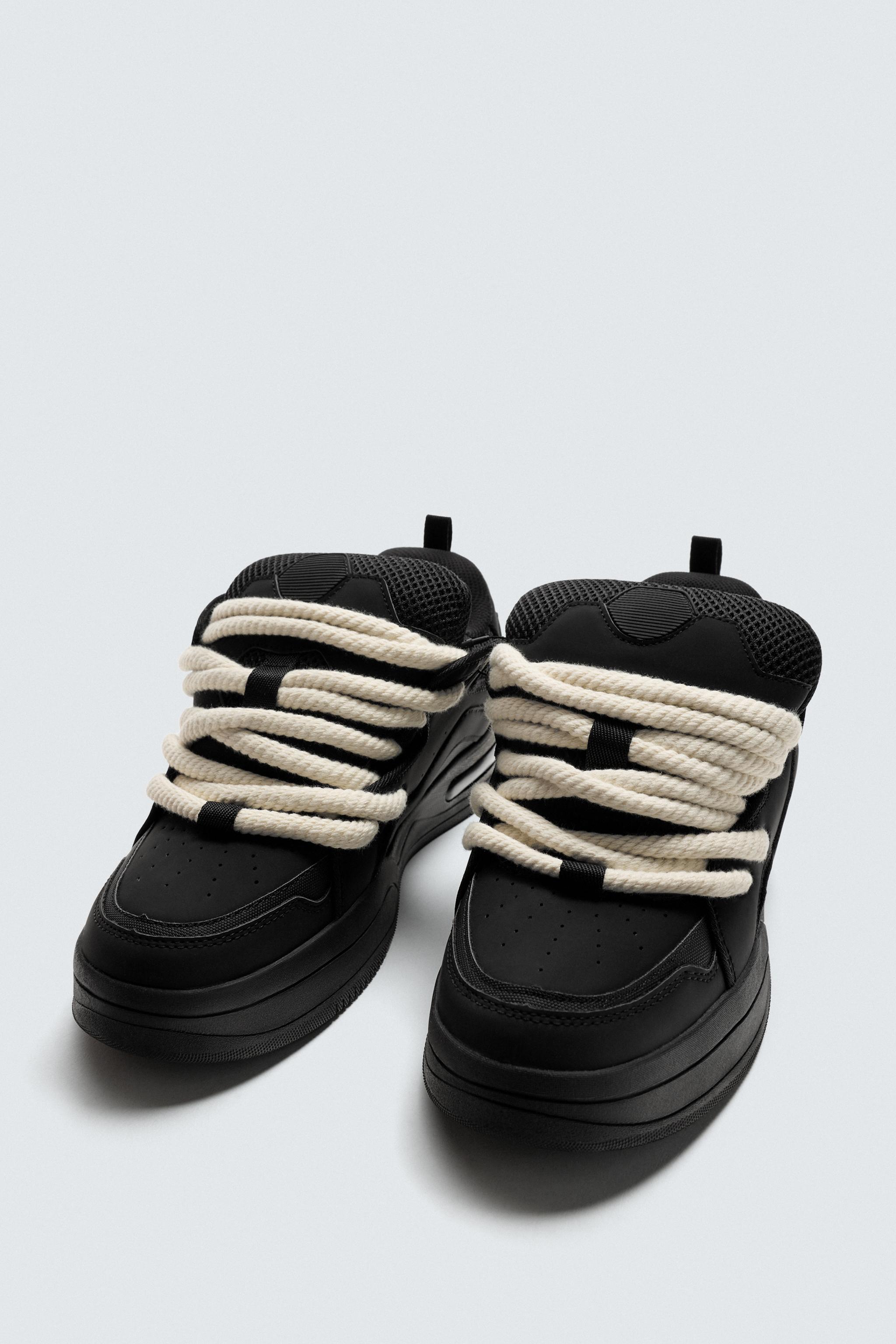 ZARA ブラック スニーカー ロープシューレース ZARA ザラ ブラック ロープディティール スケータースニーカー