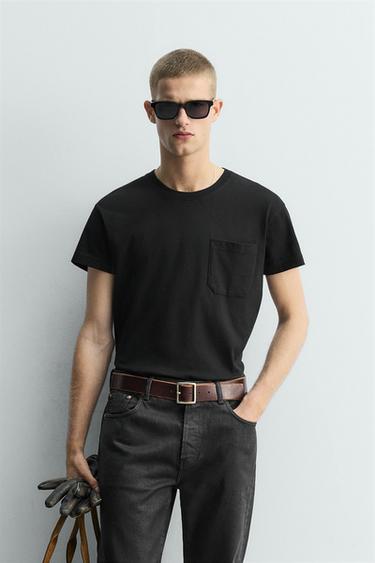 Zara RELAXED FIT POCKET T-SHIRT - Black