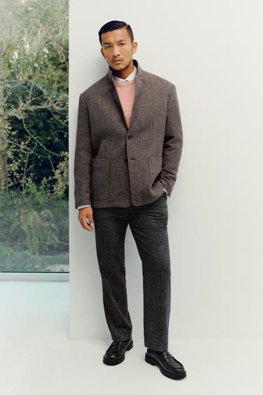 LIMITED EDITION 100% WOOL TEXTURED BLAZER - Anthracite Grey by Zara