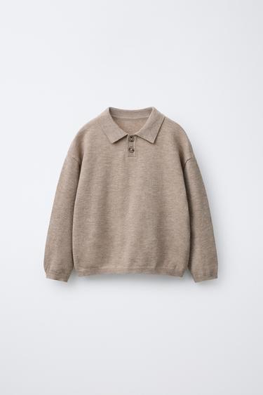 KNITTED POLO SWEATER - Beige by Zara