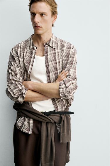 FLOWING CHECK SHIRT - Wine by Zara - Image 5
