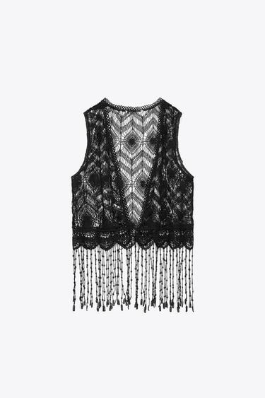 FRINGED CROCHET WAISTCOAT - Black by Zara - Image 4
