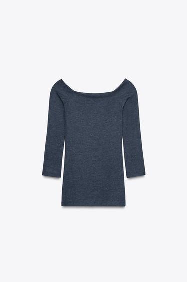 Zara BOATNECK T-SHIRT - Blue