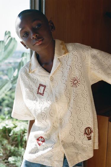 EMBROIDERED CROCHET KNIT SHIRT - Ecru by Zara