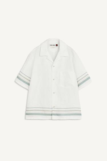 Zara STRP SHRT ST - Ecru / Green