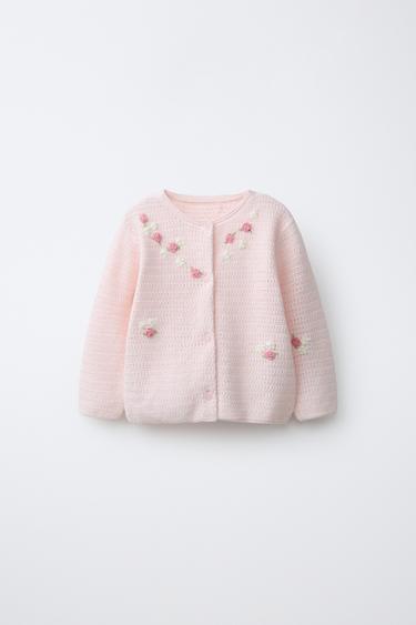 GILET EN MAILLE À FLEURS BRODÉES - Rose clair de Zara - Image 0