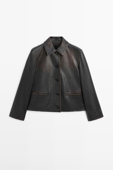 Zara Short nappa leather jacket - Black