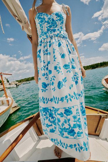 PRINTED POPLIN MIDI DRESS - Blue/White by Zara - Image 2