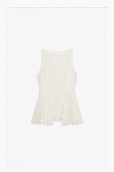 ZW COLLECTION EMBROIDERED PEPLUM TOP - White by Zara